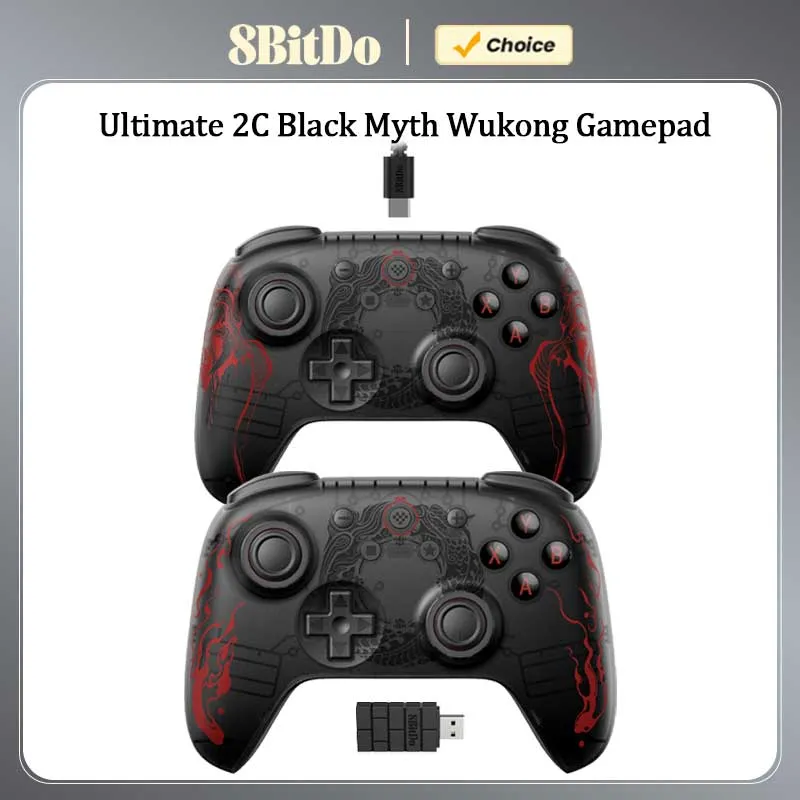 [Tx Inclusa] Controle 8bitdo Final 2c Controlador De Jogo Sem Fio, Gamepad Com Fio, Wukong Mito Preto Com Efeito Hall